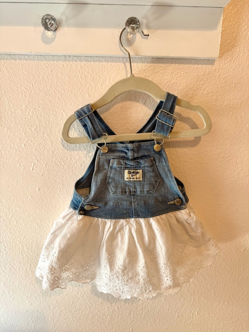 OshKosh B'gosh Denim Bib Overalls with White Eyelet Skirt